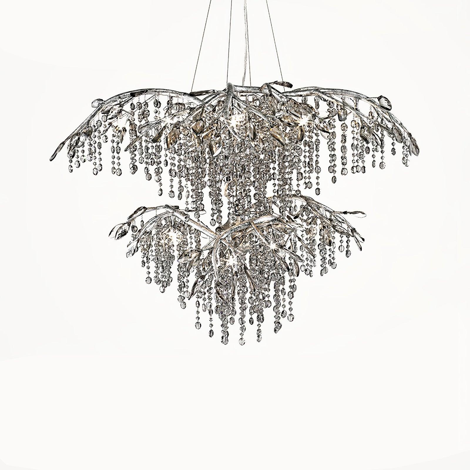 Nature Inspired Crystal Branch Chandelier with Glass Dewdrops and Metallic Finish