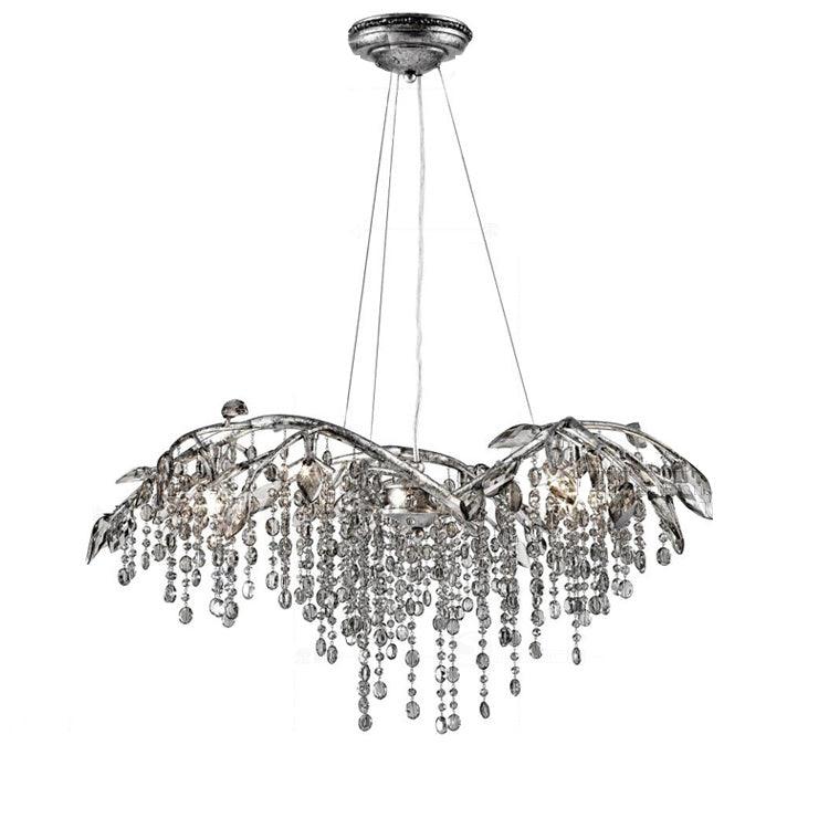 Nature Inspired Crystal Branch Chandelier with Glass Dewdrops and Metallic Finish