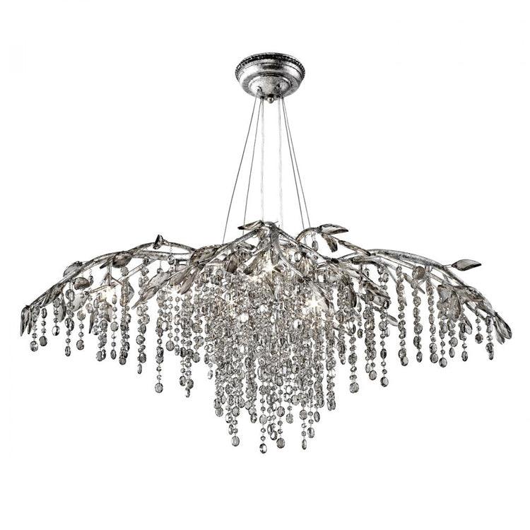 Nature Inspired Crystal Branch Chandelier with Glass Dewdrops and Metallic Finish