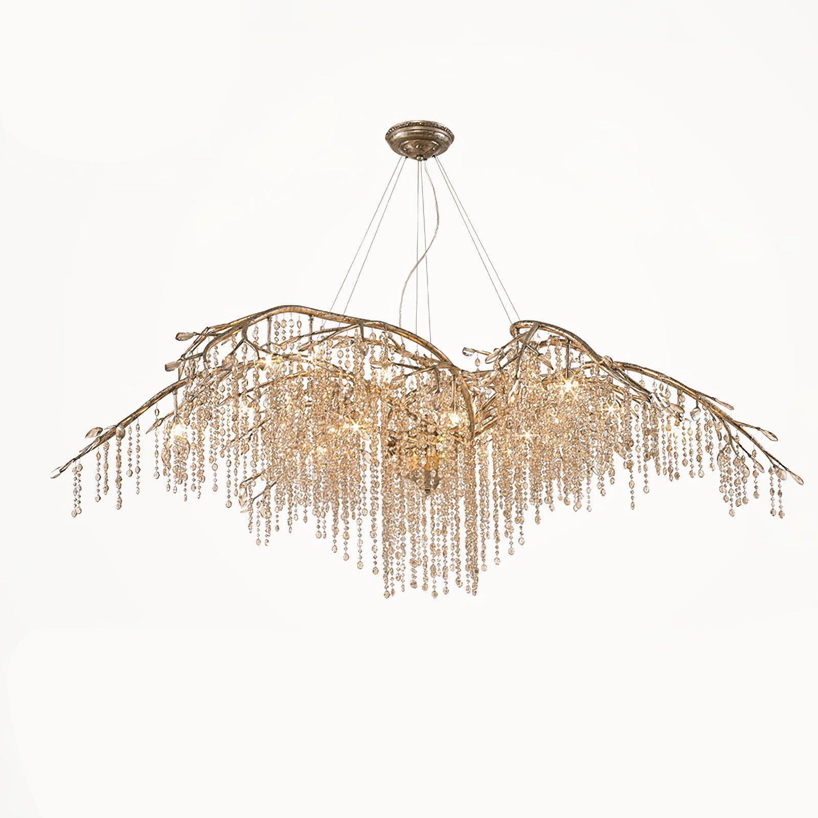 Nature Inspired Crystal Branch Chandelier with Glass Dewdrops and Metallic Finish