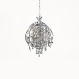 Nature Inspired Crystal Branch Chandelier with Glass Dewdrops and Metallic Finish