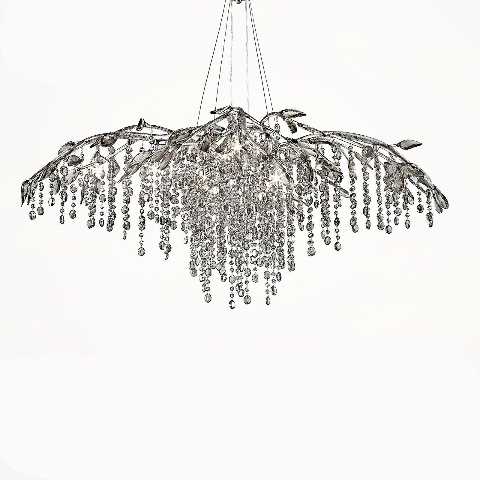 Nature Inspired Crystal Branch Chandelier with Glass Dewdrops and Metallic Finish