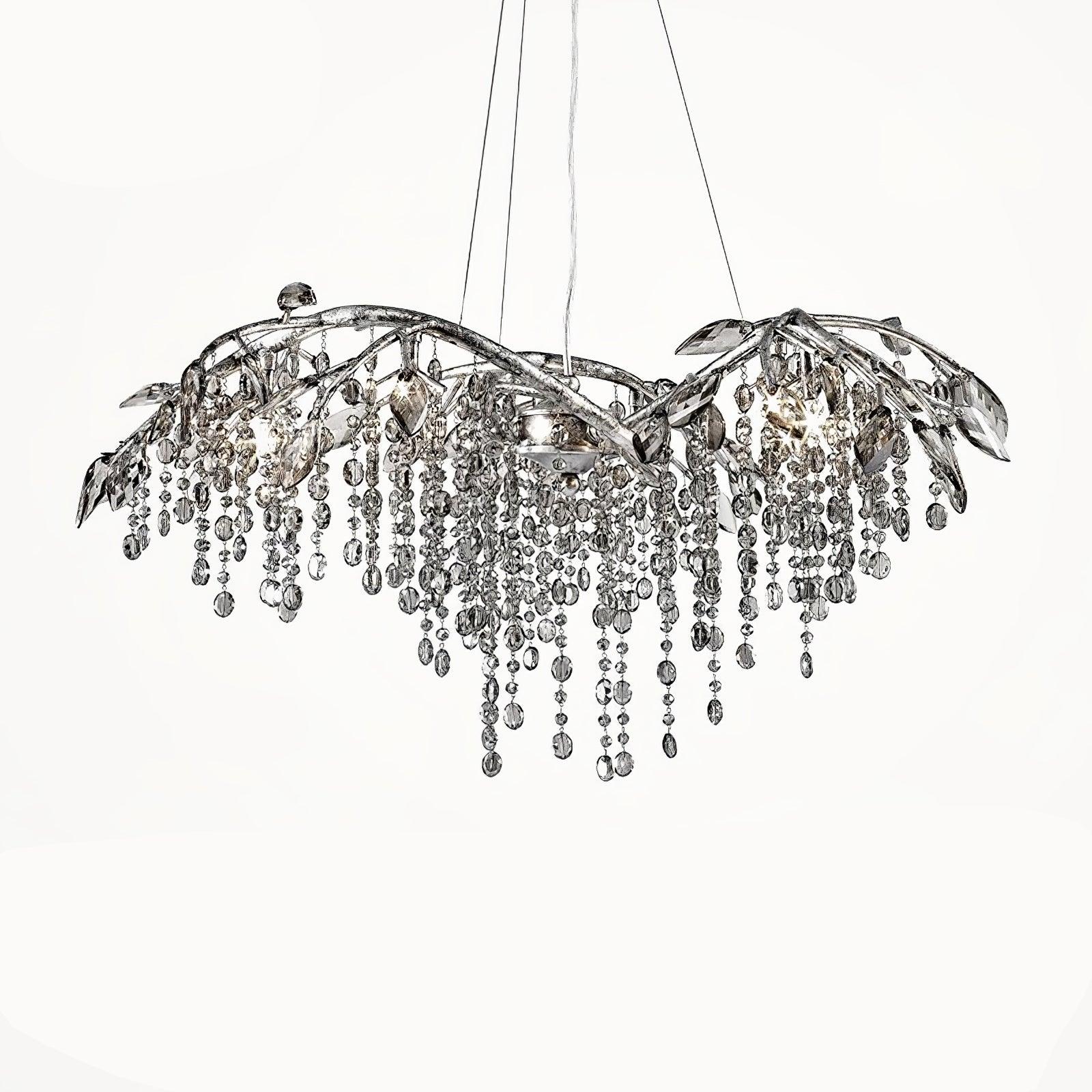 Nature Inspired Crystal Branch Chandelier with Glass Dewdrops and Metallic Finish