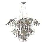 Nature Inspired Crystal Branch Chandelier with Glass Dewdrops and Metallic Finish