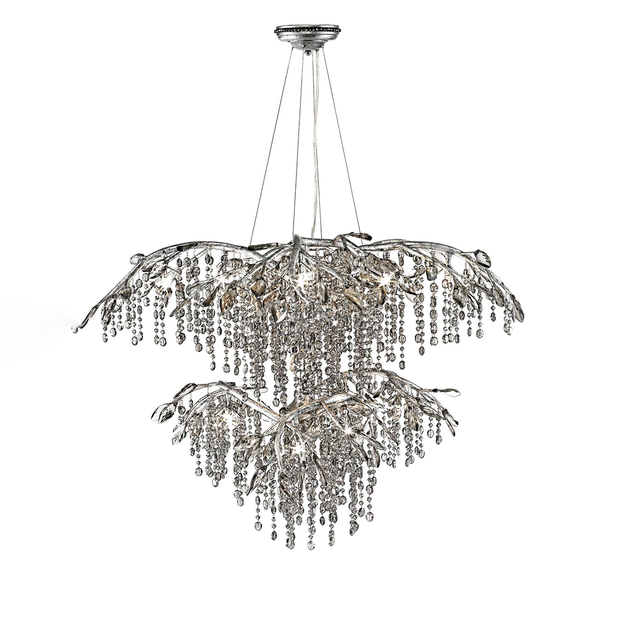 Nature Inspired Crystal Branch Chandelier with Glass Dewdrops and Metallic Finish