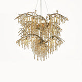 Nature Inspired Crystal Branch Chandelier with Glass Dewdrops and Metallic Finish