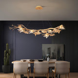 Nature Inspired Folio Brass Branch Chandelier with Glass Maple Leaf Accents