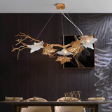 Nature Inspired Folio Brass Branch Chandelier with Glass Maple Leaf Accents