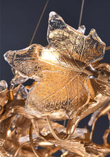 Nature Inspired Folio Brass Branch Chandelier with Glass Maple Leaf Accents