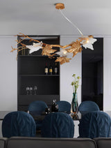 Nature Inspired Folio Brass Branch Chandelier with Glass Maple Leaf Accents
