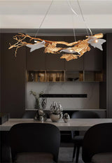 Nature Inspired Folio Brass Branch Chandelier with Glass Maple Leaf Accents