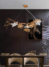 Nature Inspired Folio Brass Branch Chandelier with Glass Maple Leaf Accents