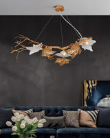 Nature Inspired Folio Brass Branch Chandelier with Glass Maple Leaf Accents