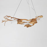 Nature Inspired Folio Brass Branch Chandelier with Glass Maple Leaf Accents