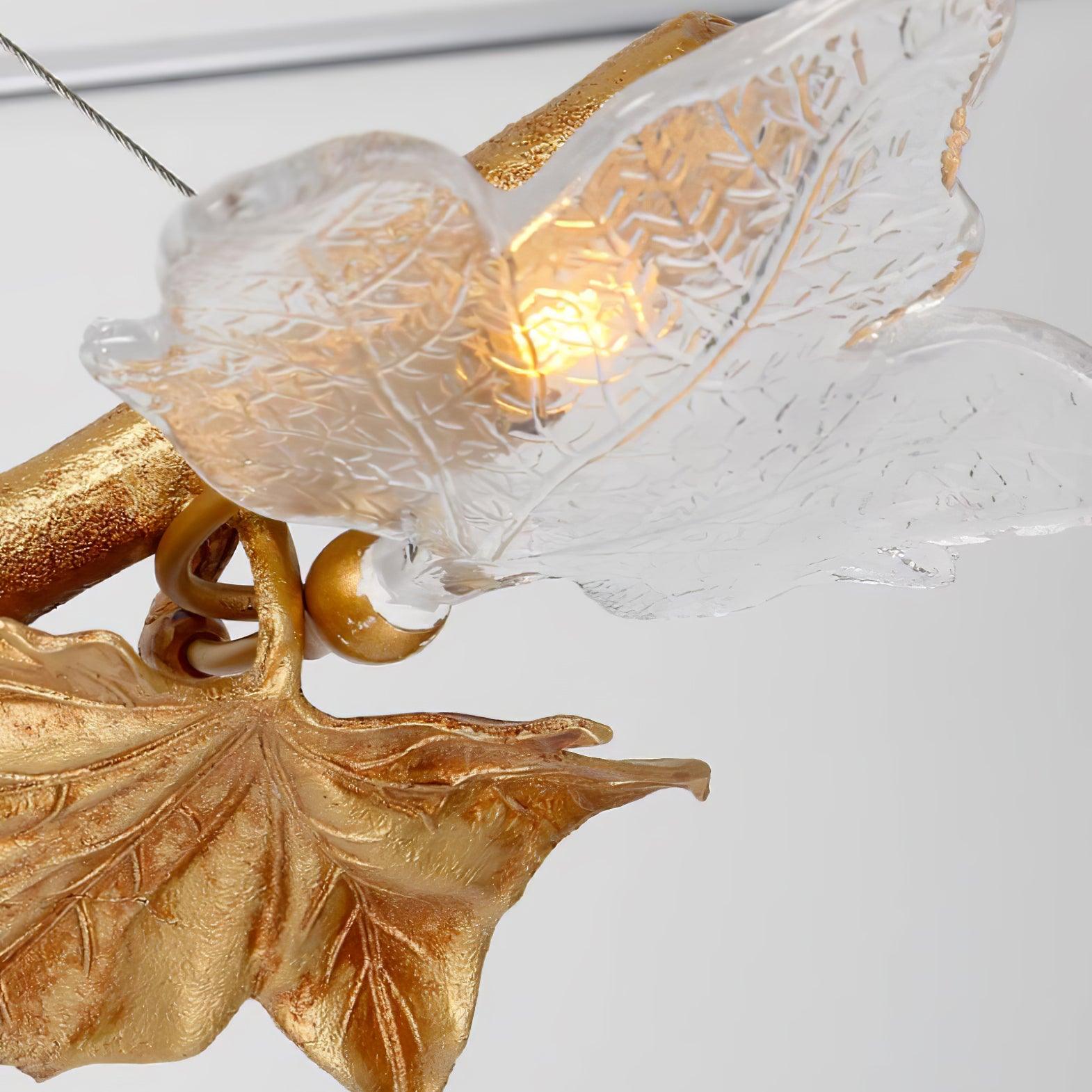Nature Inspired Folio Brass Branch Chandelier with Glass Maple Leaf Accents