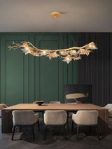 Nature Inspired Folio Brass Branch Chandelier with Glass Maple Leaf Accents