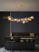 Nature Inspired Folio Brass Branch Chandelier with Glass Maple Leaf Accents