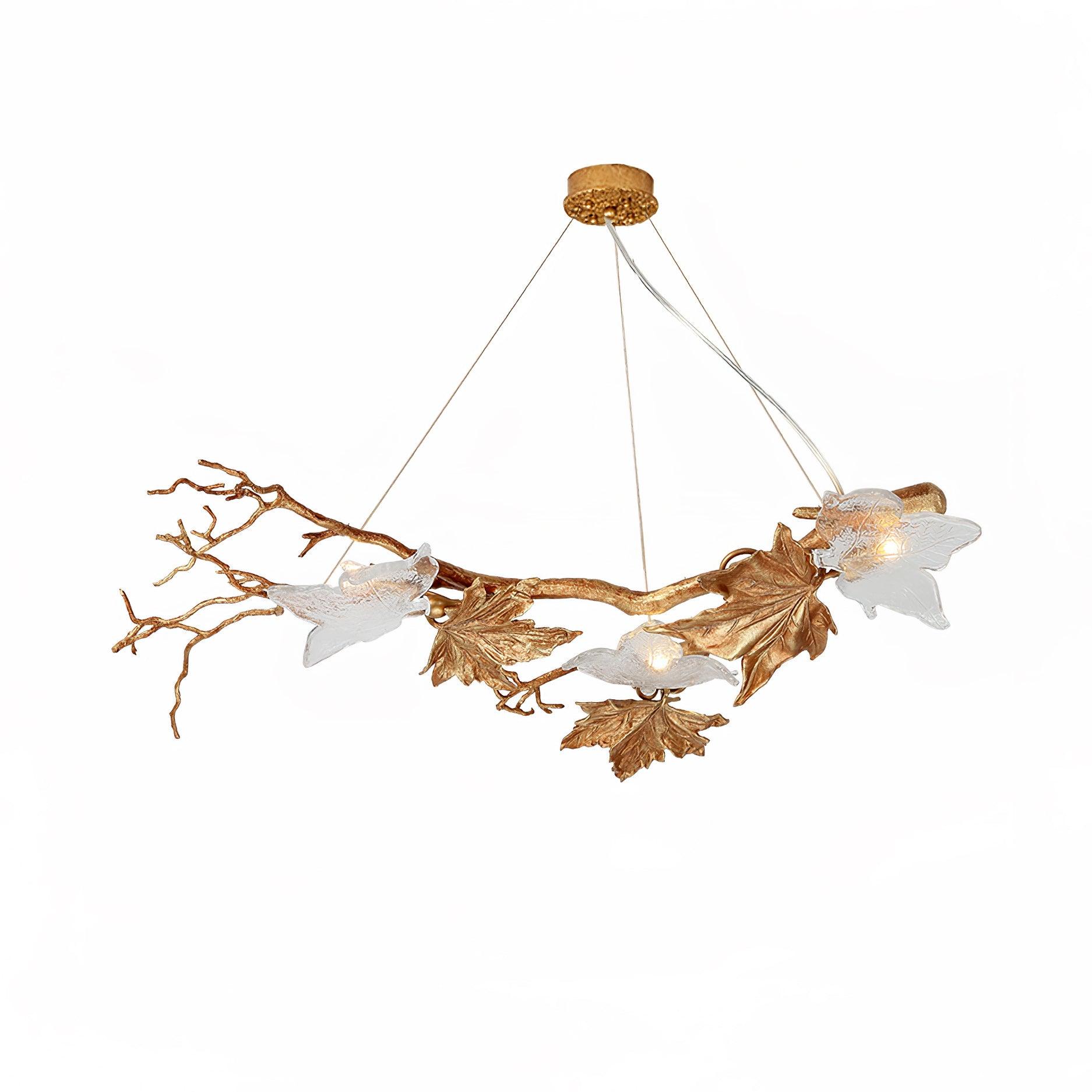 Nature Inspired Folio Brass Branch Chandelier with Glass Maple Leaf Accents