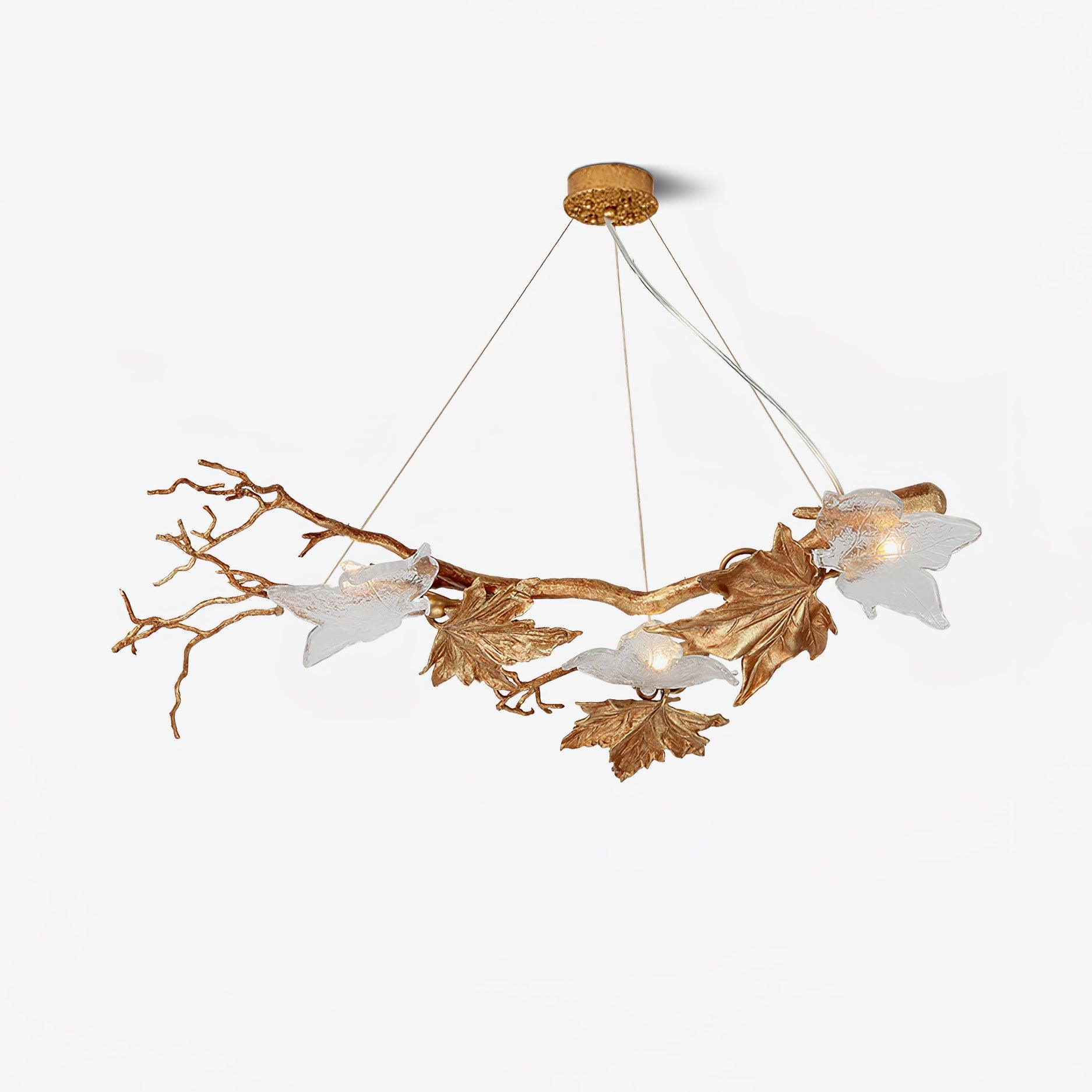 Nature Inspired Folio Brass Branch Chandelier with Glass Maple Leaf Accents