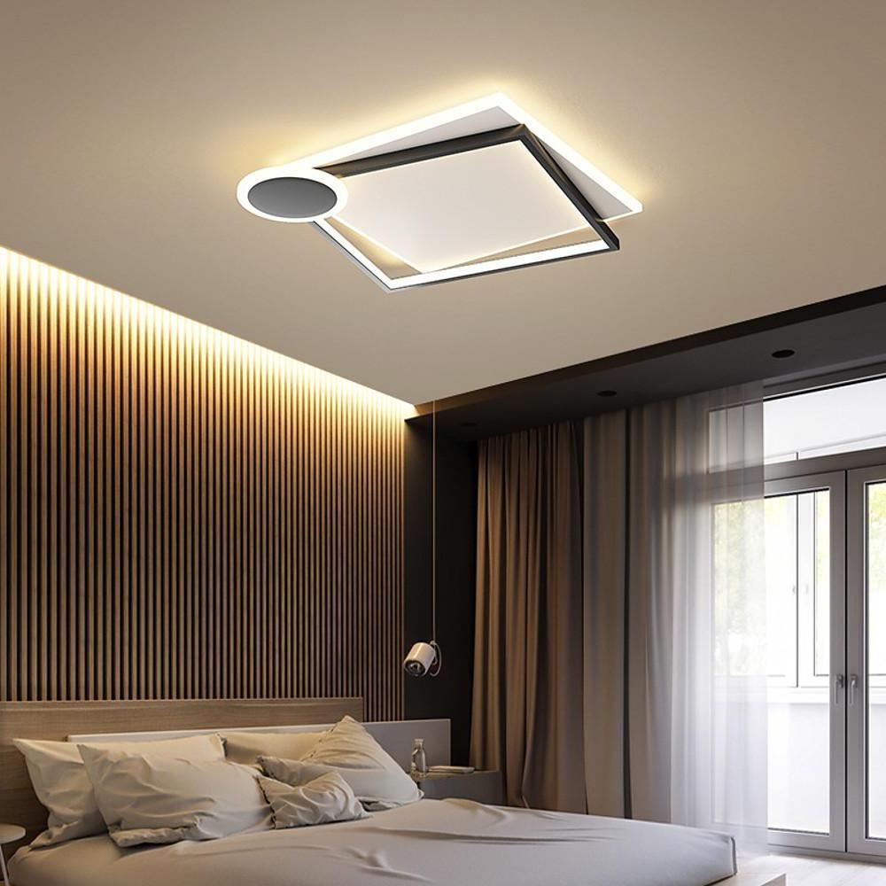 Minimalist Geometric Offset Metal LED Ceiling Light Flush Mount Fixture for Bedrooms