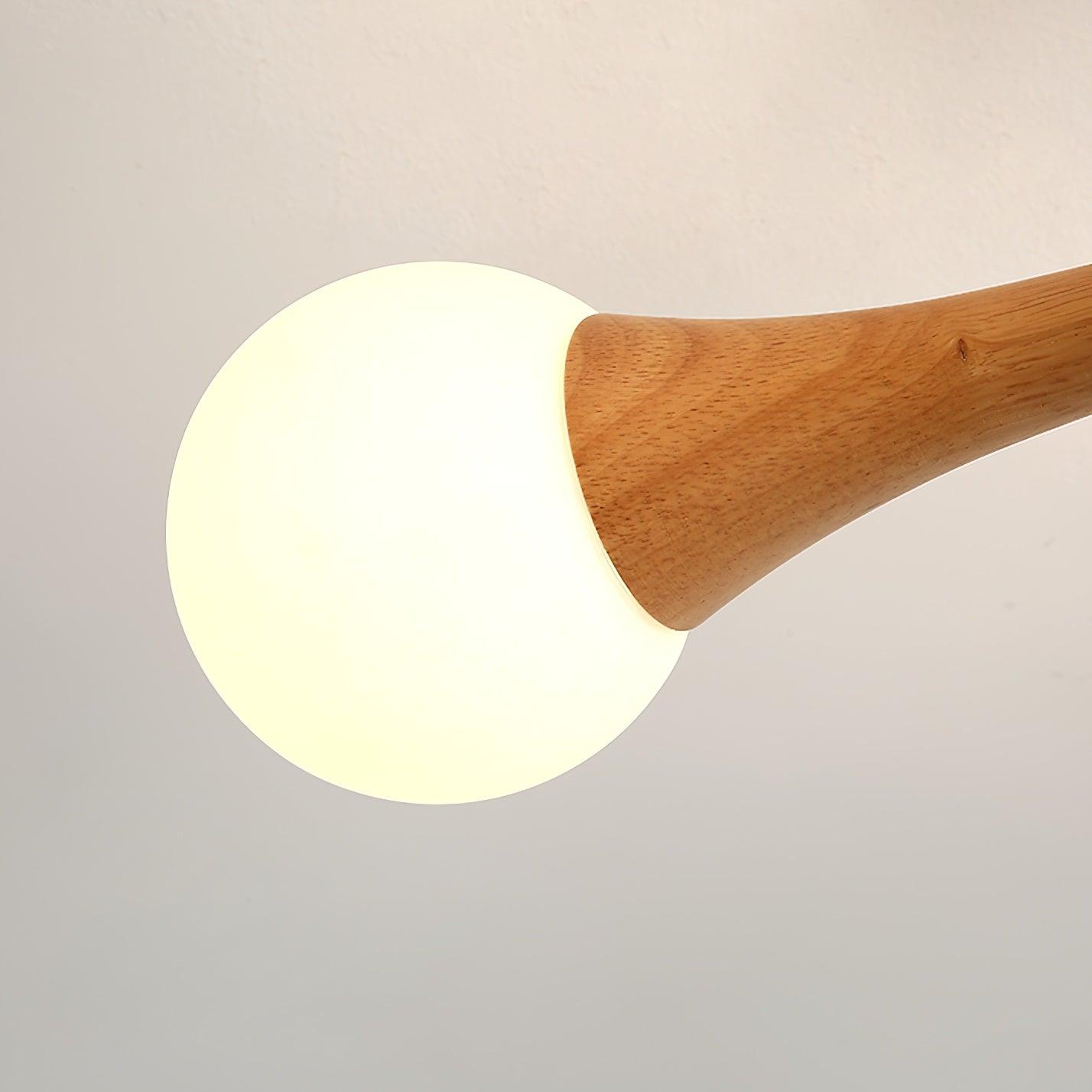 Nera Gasolier Wooden Chandelier with White Glass Globes for Mid Century Modern Interior Decor