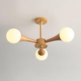 Nera Gasolier Wooden Chandelier with White Glass Globes for Mid Century Modern Interior Decor