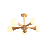 Nera Gasolier Wooden Chandelier with White Glass Globes for Mid Century Modern Interior Decor