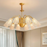 Nikoll Modern Brass and Glass Multi Head Chandelier Luxury Clear Crystal Ceiling Lamp