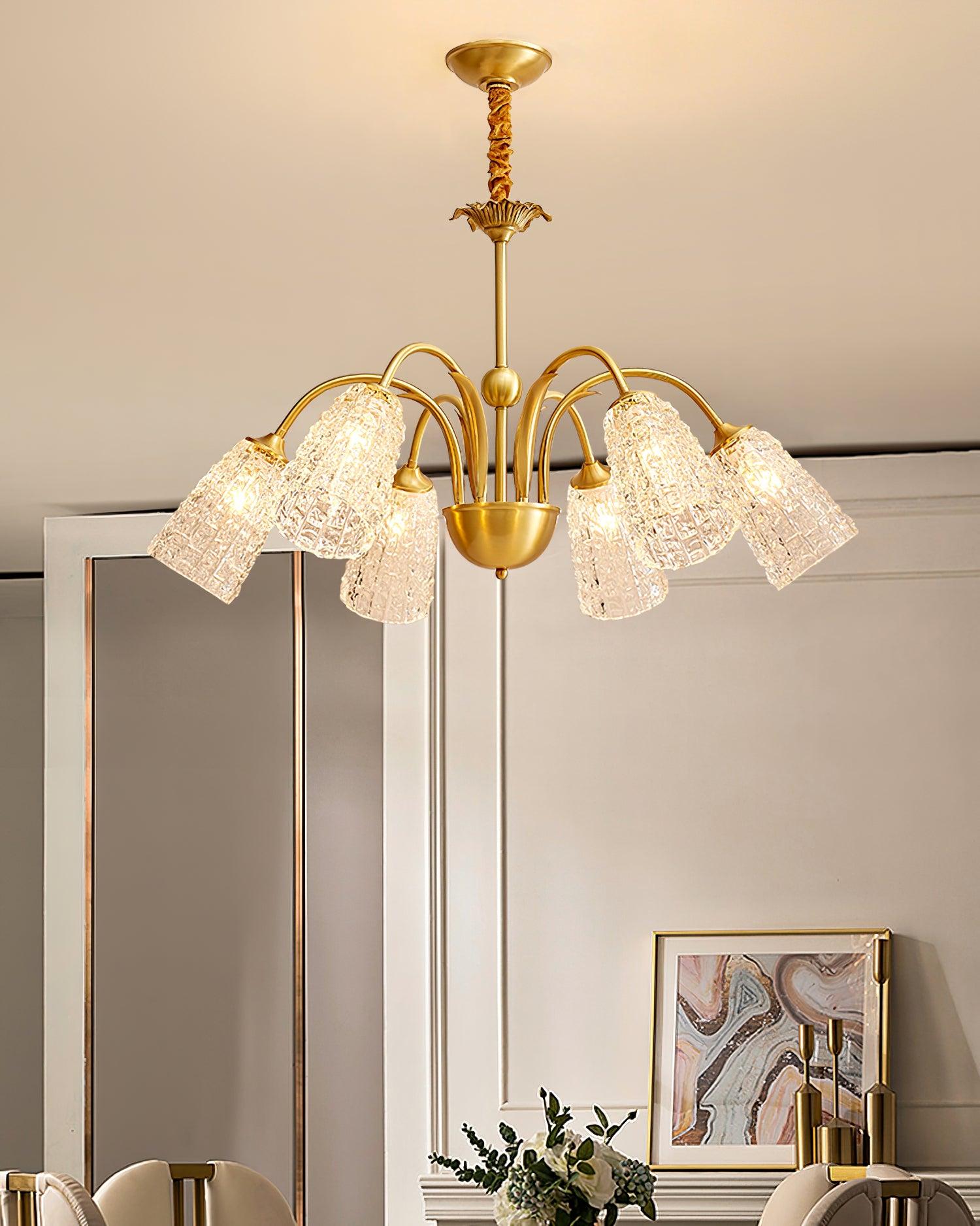 Nikoll Modern Brass and Glass Multi Head Chandelier Luxury Clear Crystal Ceiling Lamp