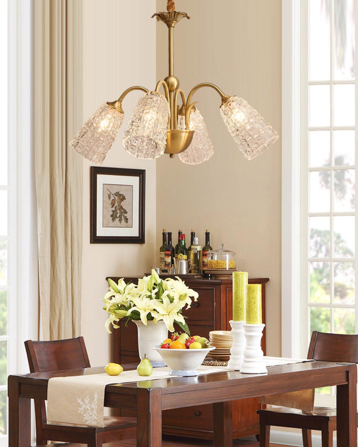 Nikoll Modern Brass and Glass Multi Head Chandelier Luxury Clear Crystal Ceiling Lamp