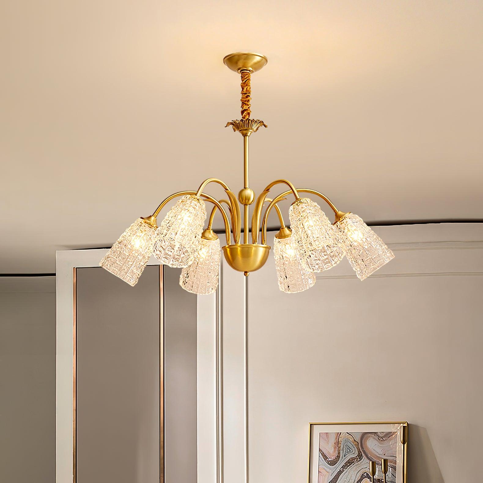 Nikoll Modern Brass and Glass Multi Head Chandelier Luxury Clear Crystal Ceiling Lamp
