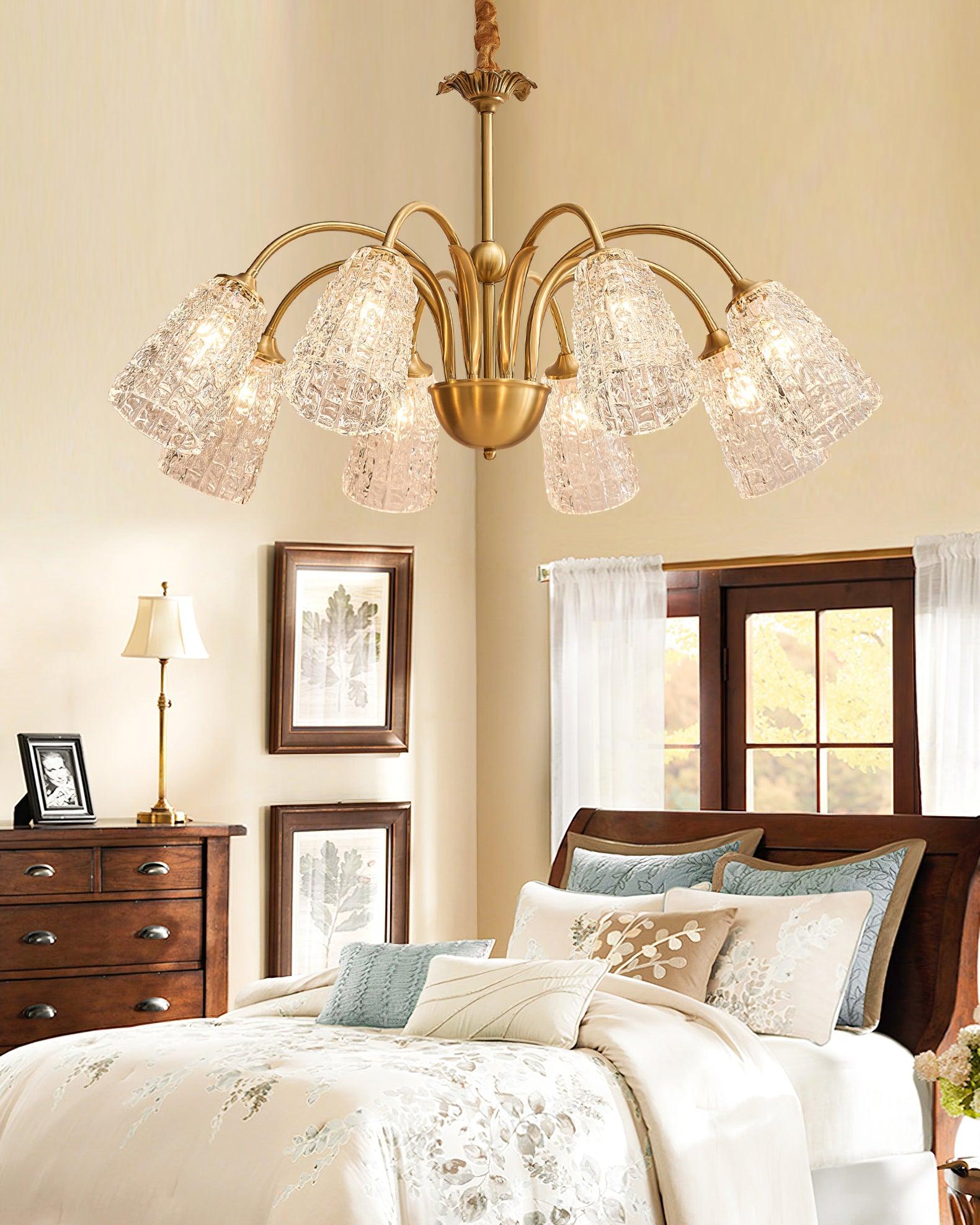 Nikoll Modern Brass and Glass Multi Head Chandelier Luxury Clear Crystal Ceiling Lamp