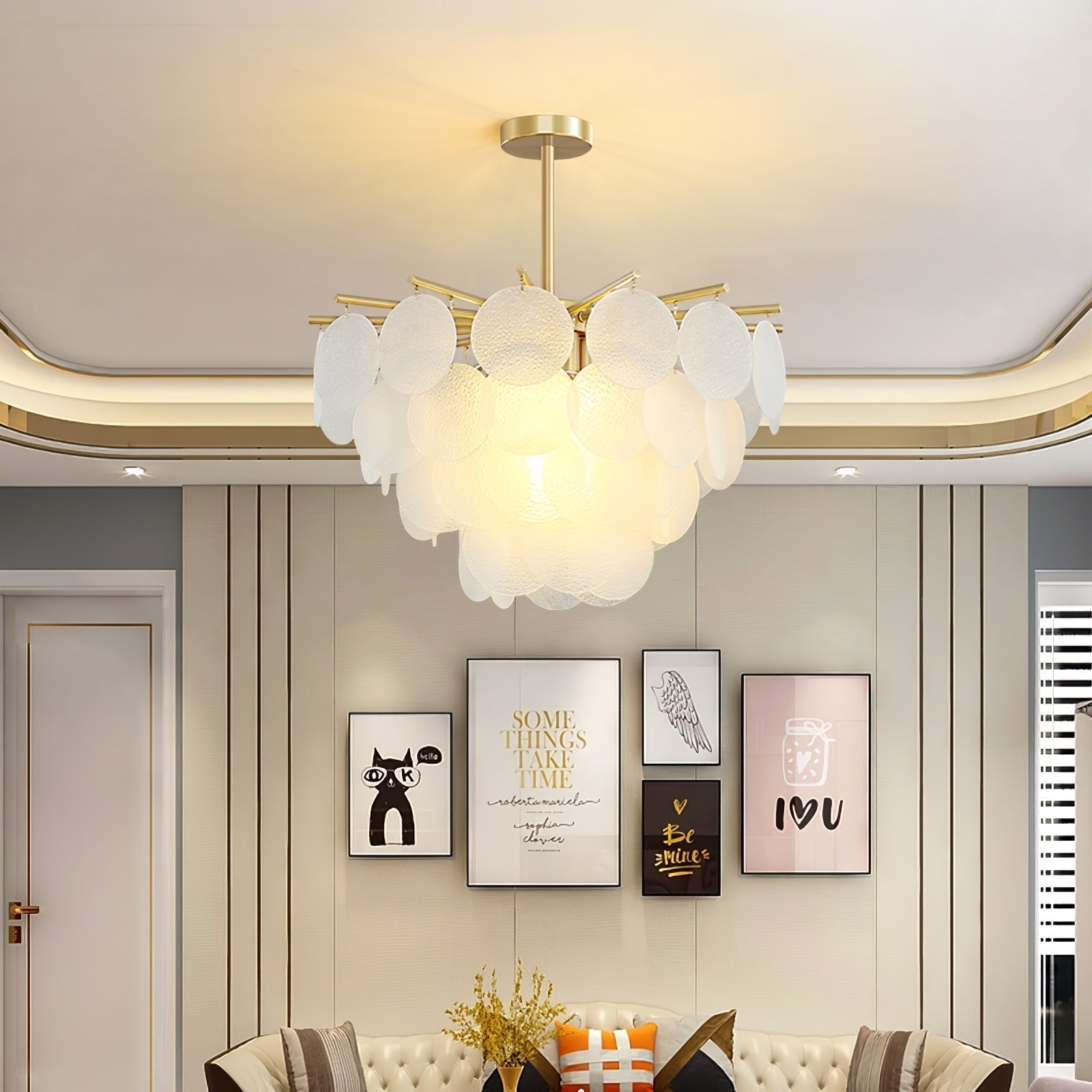 Nimbus Glass Droplet Chandelier Modern Copper Ceiling Light for Living Room