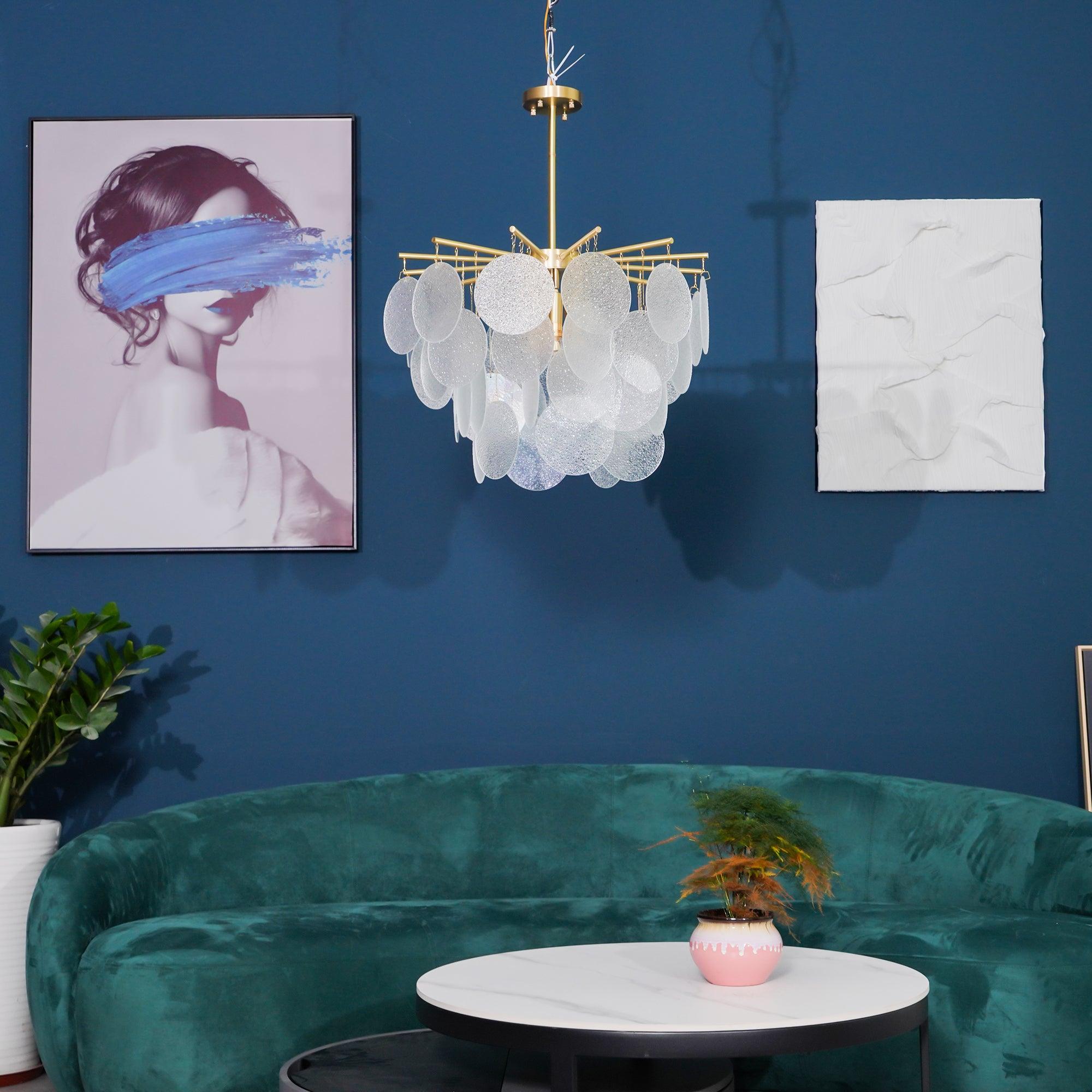 Nimbus Glass Droplet Chandelier Modern Copper Ceiling Light for Living Room