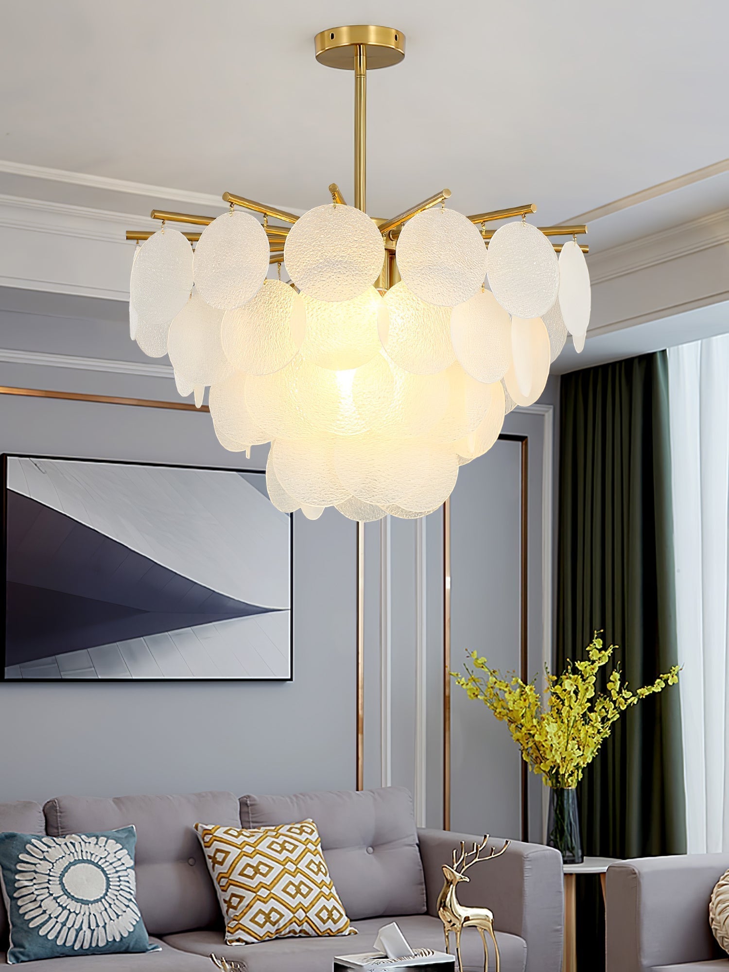 Nimbus Glass Droplet Chandelier Modern Copper Ceiling Light for Living Room