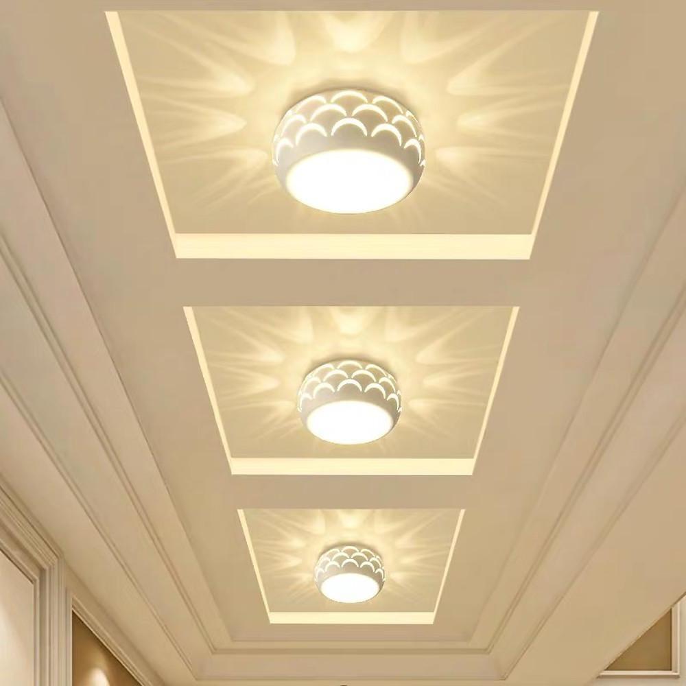 Modern Drum LED Flush Mount Ceiling Light Hollow Pattern Hallway Entryway Fixture