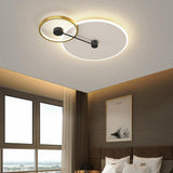 Modern Geometric Circles Dimmable LED Flush Mount Ceiling Light for Bedroom and Living Room Gold Finish