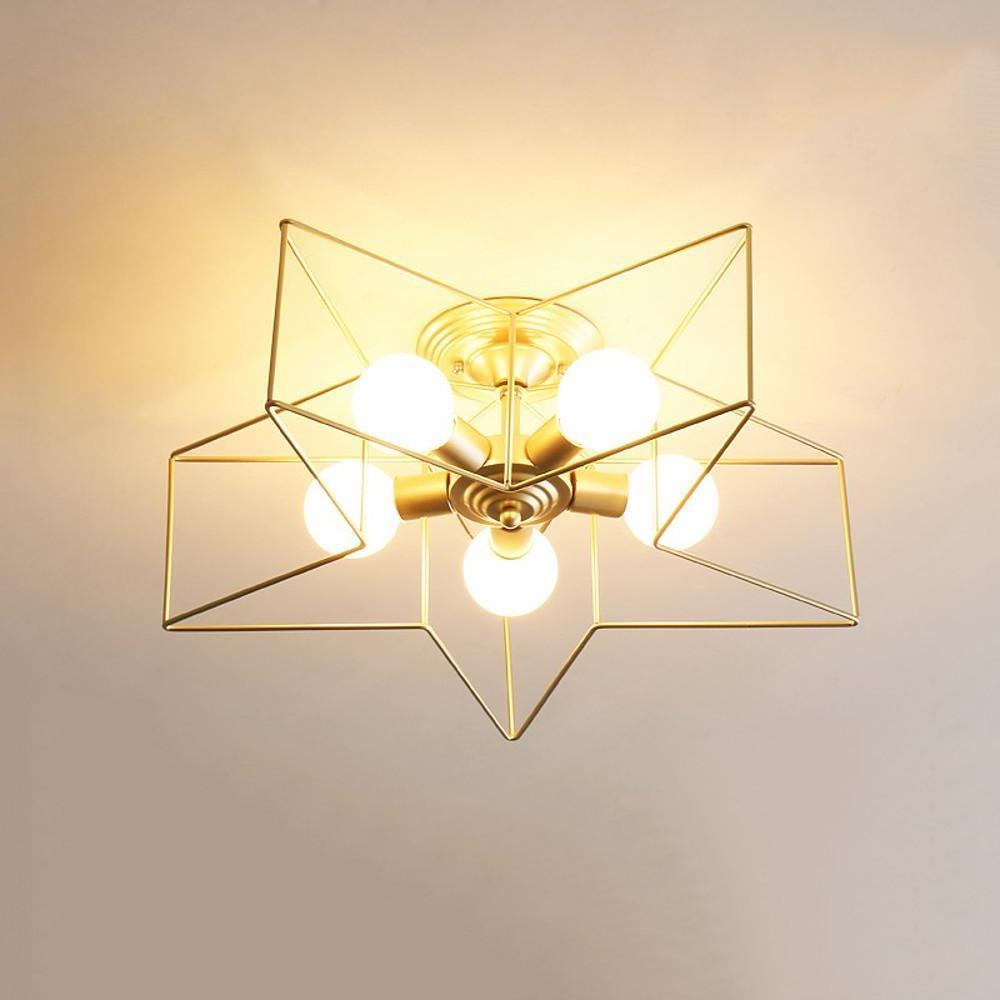 Modern Geometric Star Metal LED Ceiling Light Flush Mount Fixture for Home and Office