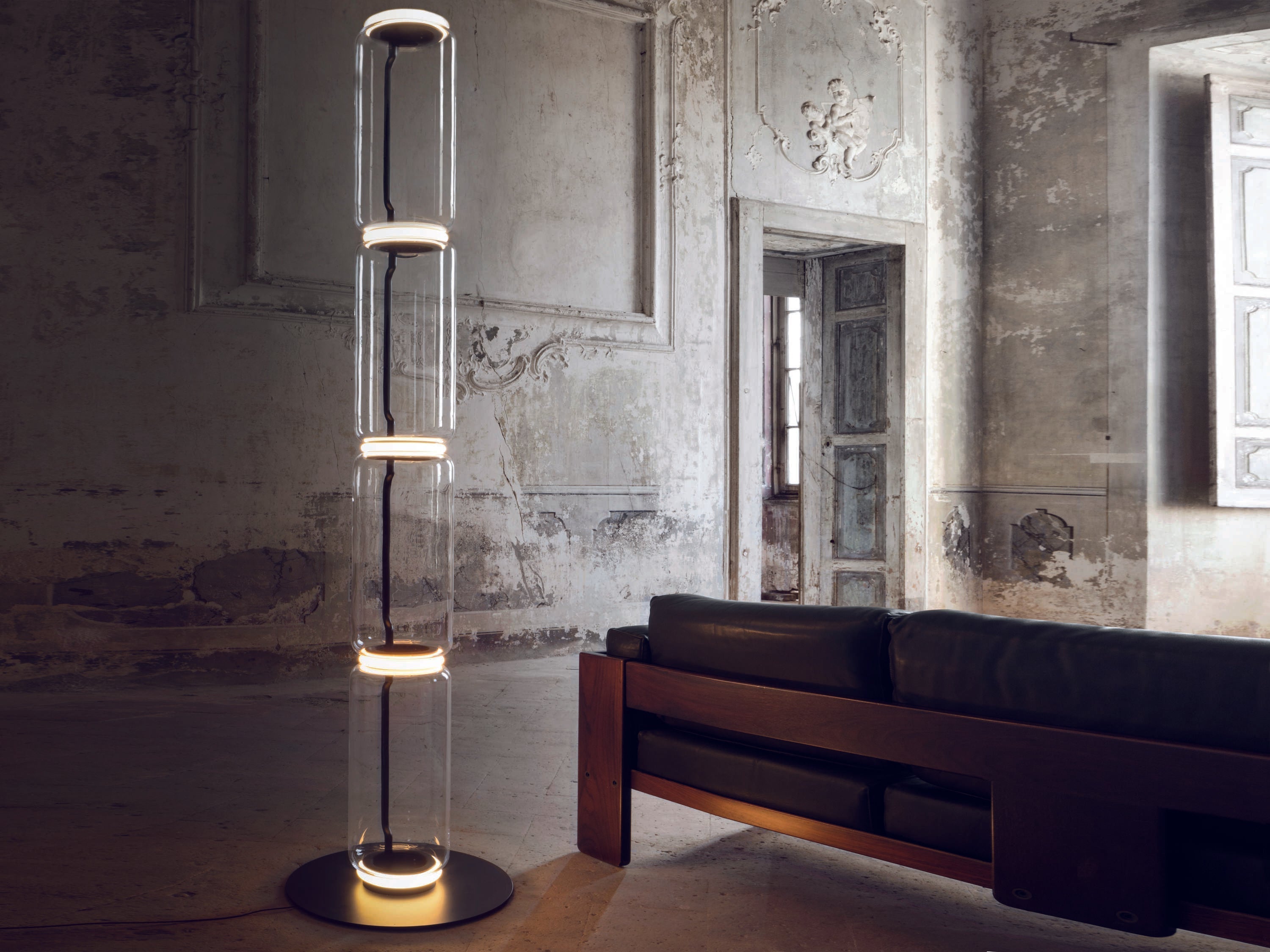 Modern Hand Blown Glass Modular Floor Lamp for Living Room with Integrated LED Lighting
