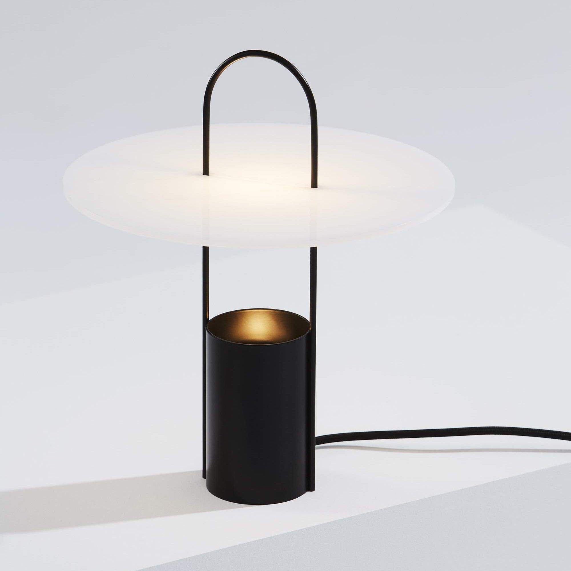 Nomade Modern Industrial Table Lamp with Carry Handle and Acrylic Diffuser for Bedside and Office