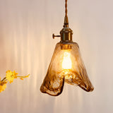 Nordic Amber Glass LED Pendant Light with Electroplated Metal Hanging Lamp for Island