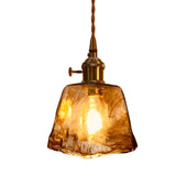 Nordic Amber Glass LED Pendant Light with Electroplated Metal Hanging Lamp for Island