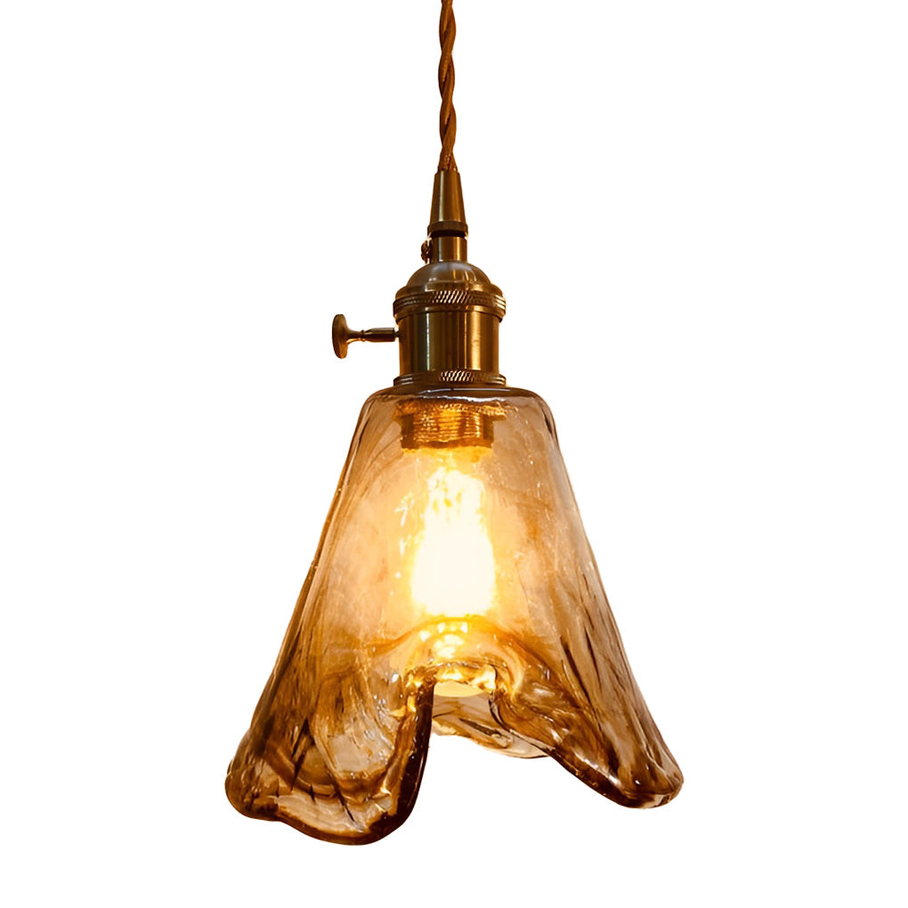 Nordic Amber Glass LED Pendant Light with Electroplated Metal Hanging Lamp for Island