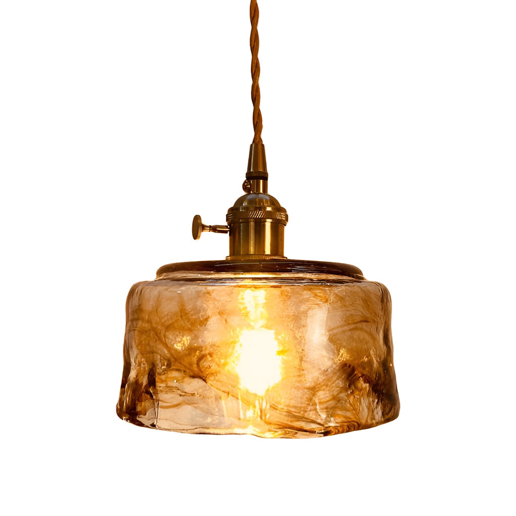 Nordic Amber Glass LED Pendant Light with Electroplated Metal Hanging Lamp for Island