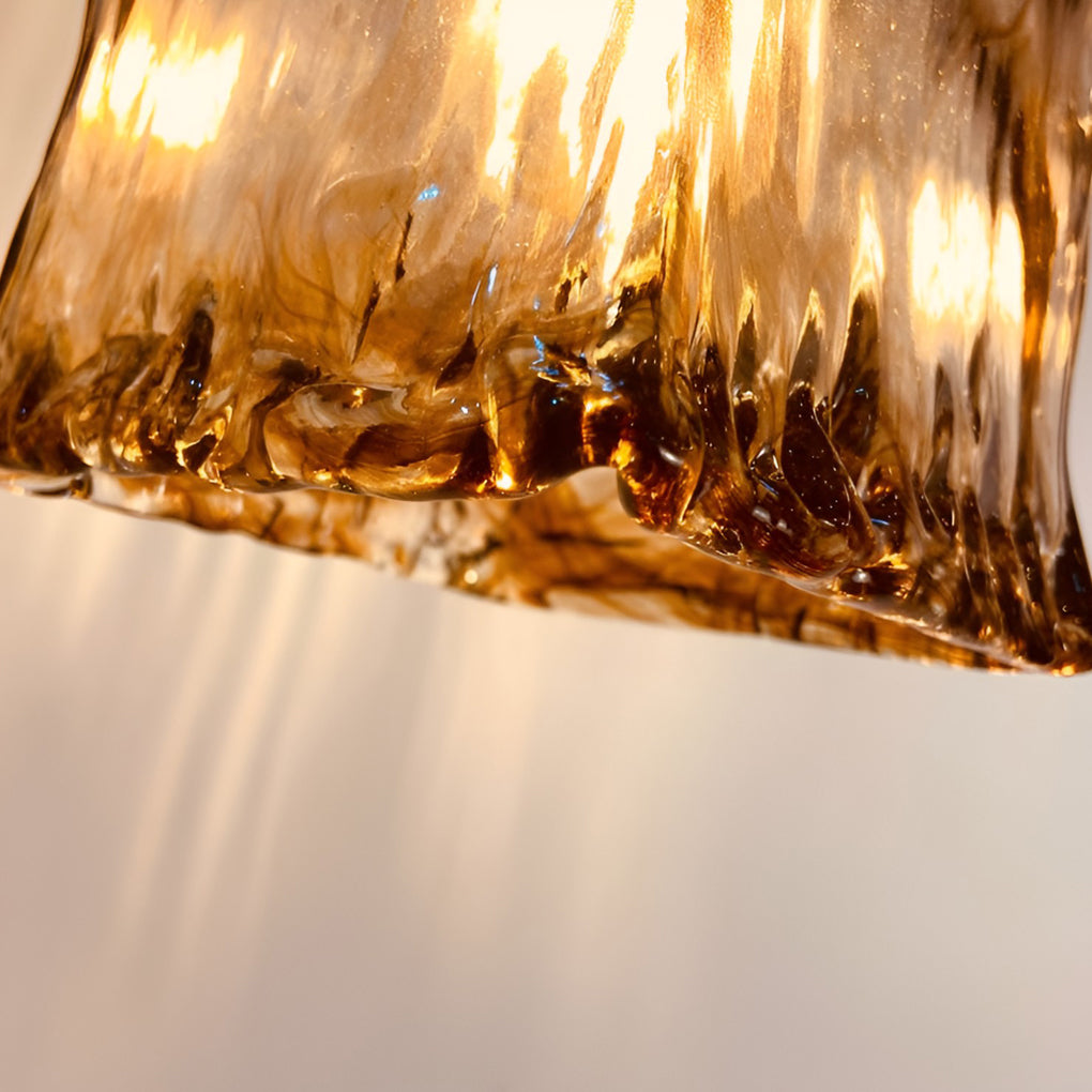 Nordic Amber Glass LED Pendant Light with Electroplated Metal Hanging Lamp for Island