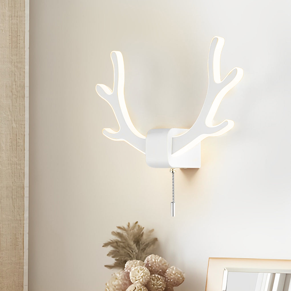 Nordic Antler Iron LED Wall Sconce with Pull Switch for Modern Bedroom Corridor Lighting