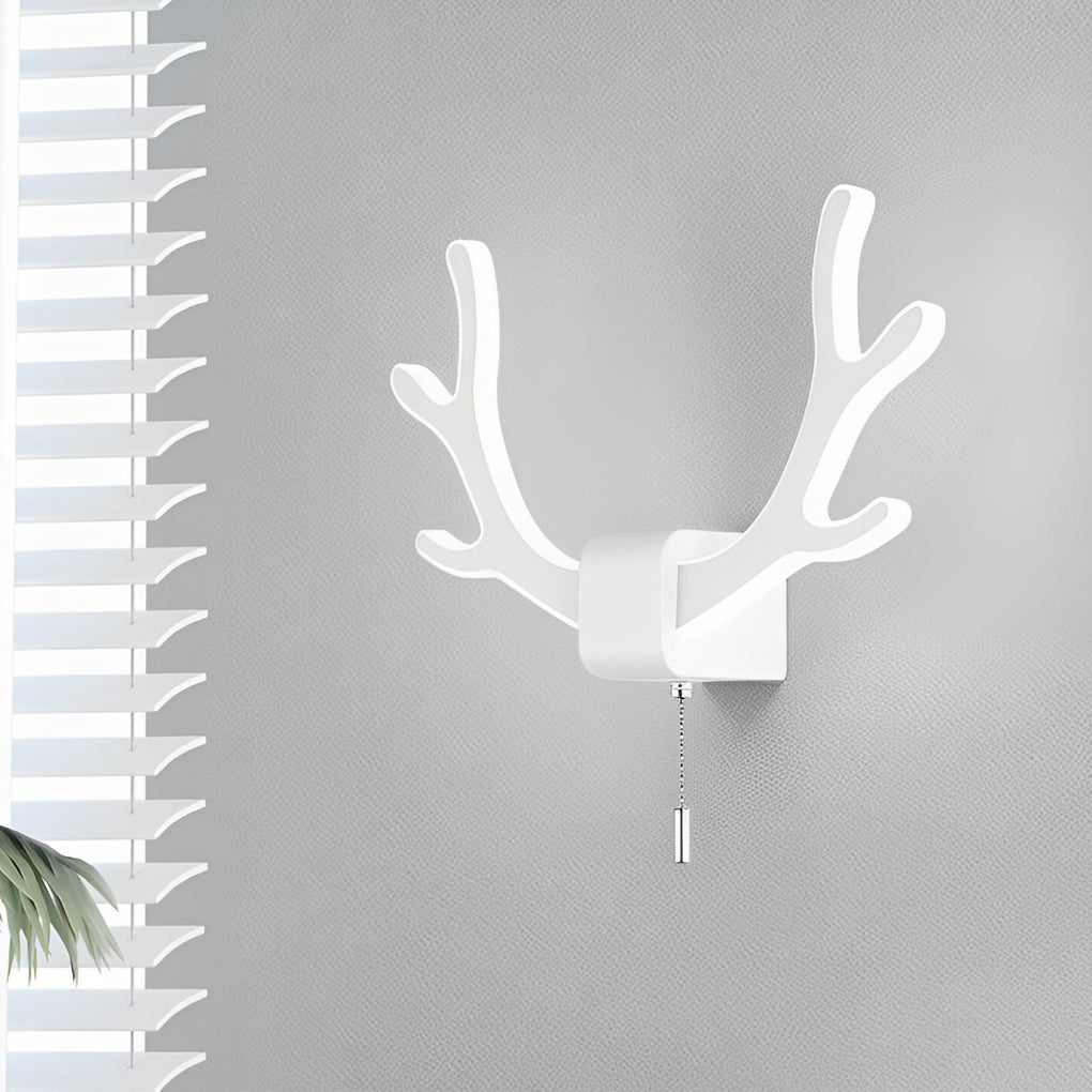 Nordic Antler Iron LED Wall Sconce with Pull Switch for Modern Bedroom Corridor Lighting