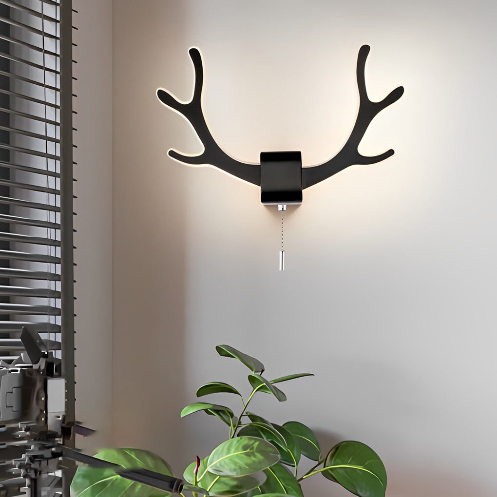 Nordic Antler Iron LED Wall Sconce with Pull Switch for Modern Bedroom Corridor Lighting