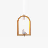 Nordic Bird House Resin Pendant Light Wood Geometric Hanging Lamp for Modern Home Decor