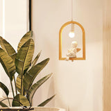 Nordic Bird House Resin Pendant Light Wood Geometric Hanging Lamp for Modern Home Decor